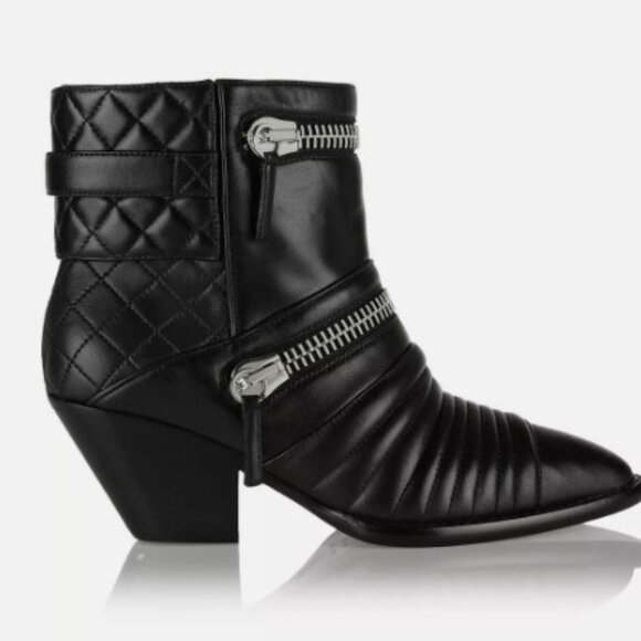 $1595❤️38.5/US8 Giuseppe Zanotti Leather Moto Biker Ankle Boots Quilted Black - Picture 3 of 11